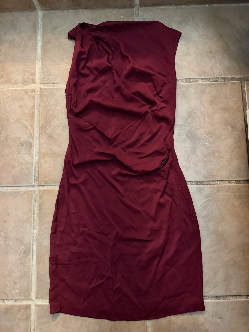Leon Max Limited Edition Women’s Twisted Shoulder Burgundy Dress